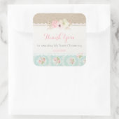Shabby Chic Roze & Mint Vierkante Sticker (Tas)