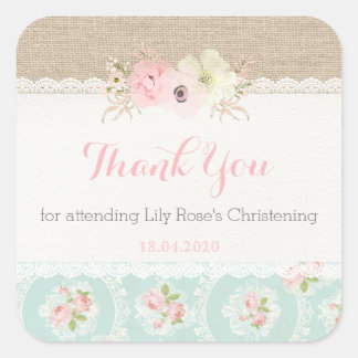 Shabby Chic Roze & Mint Vierkante Sticker