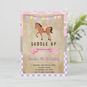 Shabby chic roze paard feest uitnodiging (Staand voorkant)