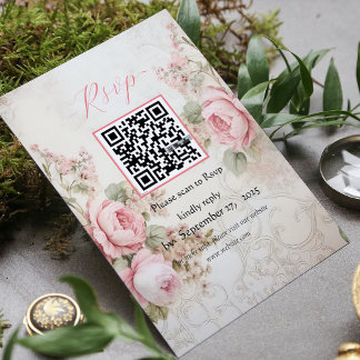shabby chic roze qr code bruiloft RSVP kaartje