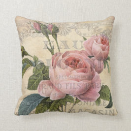 Shabby chic,  roze roos, frans geïnspireerd kussen