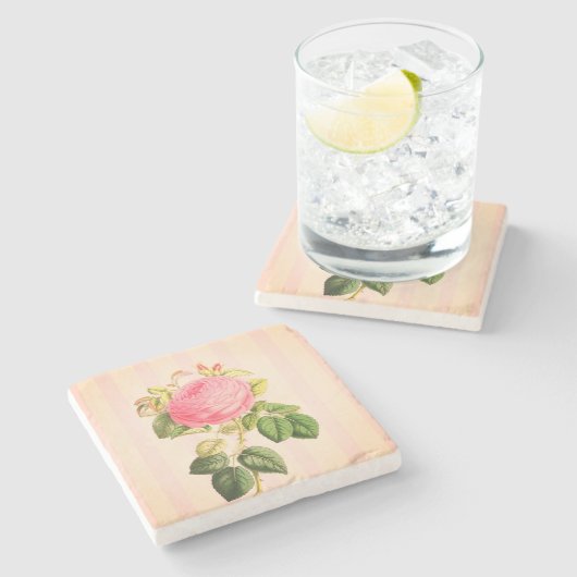 Shabby Chic Roze Roos Marmeren Onderzetter (Zijkant)