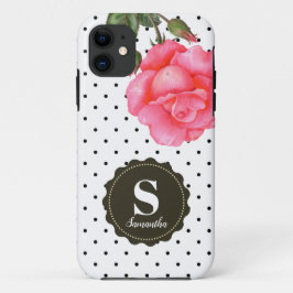 Shabby Chic roze Roses Black White Polka Dots Case-Mate iPhone Case