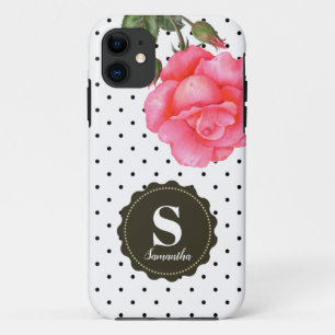 Shabby Chic roze Roses Black White Polka Dots Case-Mate iPhone Case