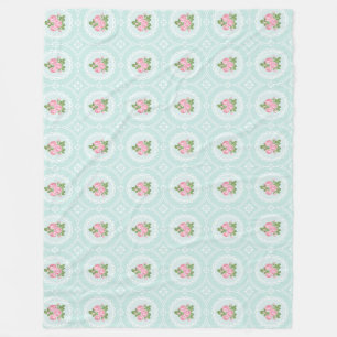 Shabby Chic roze Roses Blauwgroen Groot Fleece Deken