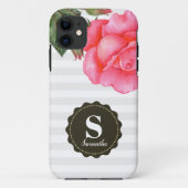 Shabby Chic roze Roses Grey White Stripes Pattern Case-Mate iPhone Case (Achterkant)