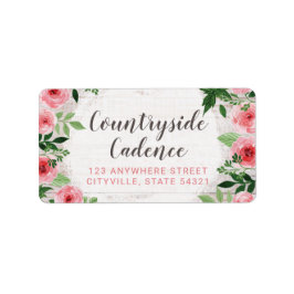 Shabby Chic roze Roses op Rustisch landhout Etiket