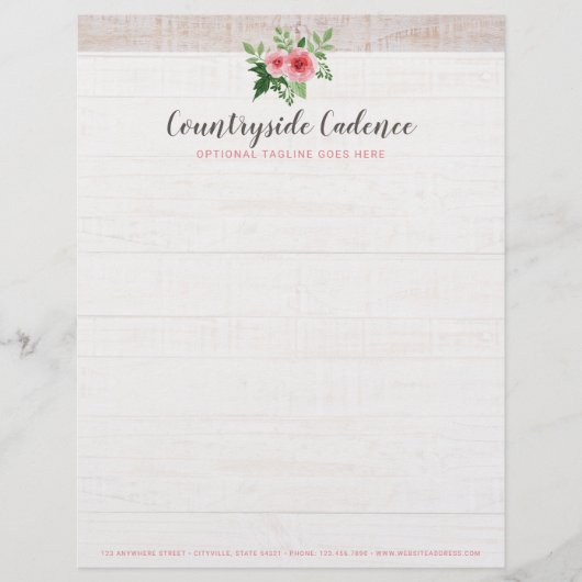 Shabby Chic roze Roses op Rustisch landhout Persoonlijk Briefhoofd (Voorkant)