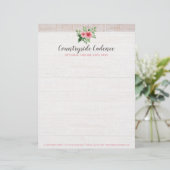 Shabby Chic roze Roses op Rustisch landhout Persoonlijk Briefhoofd (Staand voorkant)