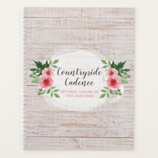 Shabby Chic roze Roses op Rustisch landhout Planner (Voorkant)