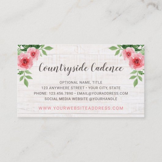 Shabby Chic roze Roses op Rustisch landhout Visitekaartje (Achterkant)