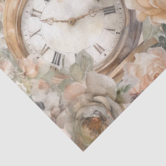 Shabby Chic  Roze Rozen Antiek klok Tissuepapier (Detail)