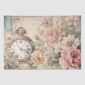 Shabby Chic  Roze Rozen Antiek klok Tissuepapier (Voorkant)