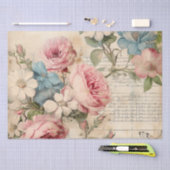 Shabby Chic  Roze Rozen Blauw Wit Bloemen Tissuepapier (Craft)