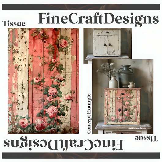 Shabby Chic  Roze Rozen Decoupage Rechts 164 Tissuepapier