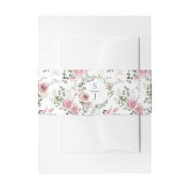 Shabby Chic Roze Rozen Groene Monogram Uitnodigingen Wikkel