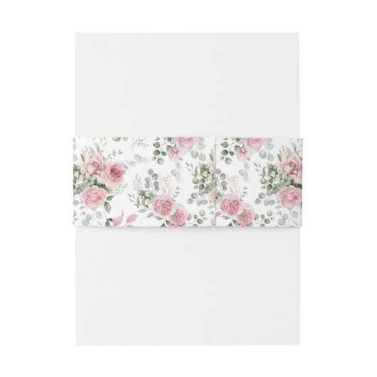 Shabby Chic Roze Rozen Groene Monogram Uitnodigingen Wikkel (Achterkant Voorbeeld)