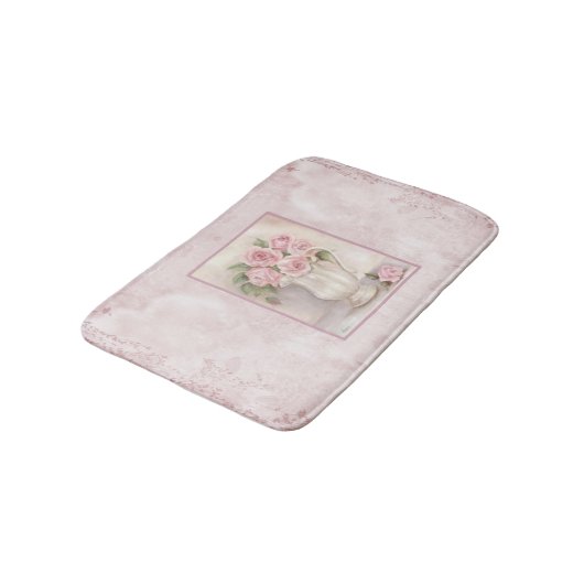 Shabby Chic  Roze Rozen in Vase Badmat (Gekanteld)