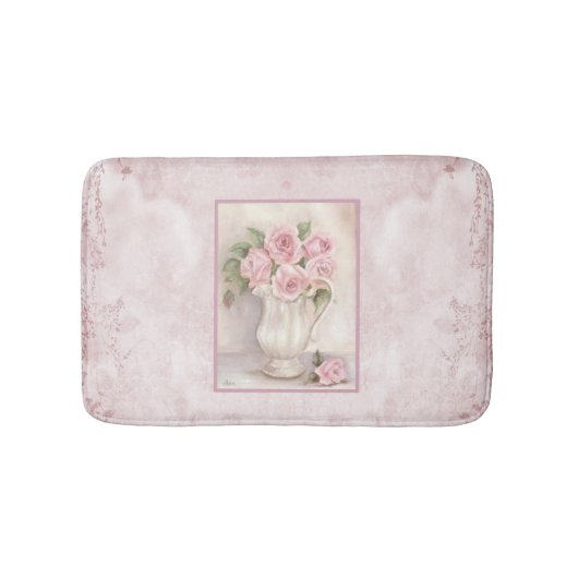 Shabby Chic  Roze Rozen in Vase Badmat (Voorkant)