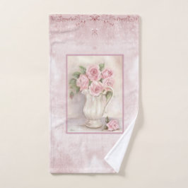 Shabby Chic Roze Rozen in Vase Handdoek
