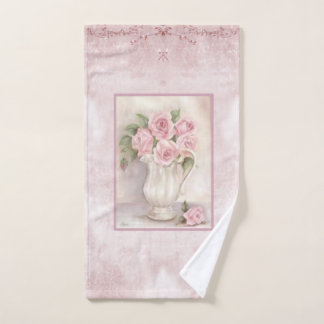 Shabby Chic  Roze Rozen in Vase Handdoek