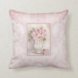 Shabby Chic Roze Rozen in Vase Kussen