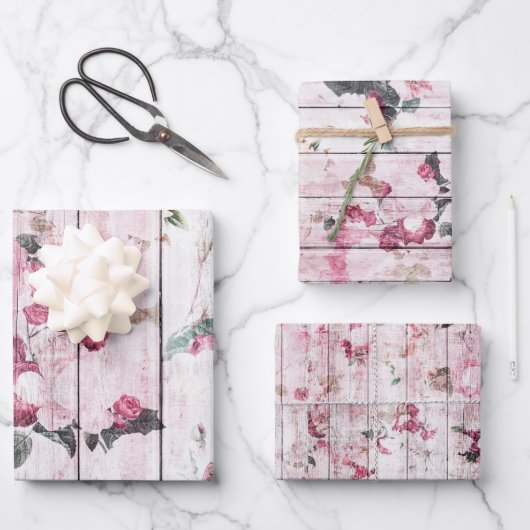 Shabby Chic Roze Rozen Inpakpapier Vel (Voorkant)