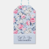 Shabby Chic Roze Rozen Naadloos Patroon Cadeaulabel (Voorkant)