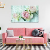  Shabby Chic roze rozen op blauw hout Canvas Afdruk (Insitu (Woonkamer))