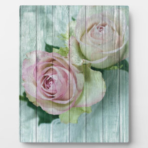 Shabby Chic roze rozen op blauw hout Fotoplaat