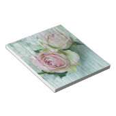 Shabby Chic roze rozen op blauw hout Notitieblok (Schuin)