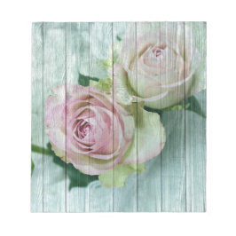 Shabby Chic roze rozen op blauw hout Notitieblok
