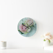 Shabby Chic roze rozen op blauw hout Ronde Klok (Huis)