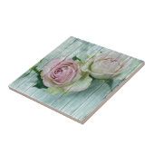 Shabby Chic roze rozen op blauw hout Tegeltje (Zijkant)