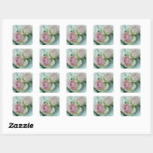 Shabby Chic roze rozen op blauw hout Vierkante Sticker (Vel)