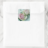 Shabby Chic roze rozen op blauw hout Vierkante Sticker (Tas)