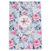 Shabby Chic Roze Rozen Patroon Monogram Medium Cadeauzakje (Achterkant)
