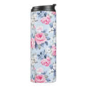 Shabby chic roze rozen wit bloemen patroon thermosbeker (Gedraaid links)