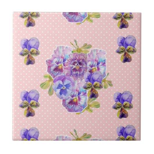 Shabby Chic Roze stip Pansy art floral Keramische  Tegeltje (Voorkant)