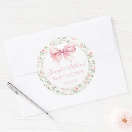 Shabby chic roze strik baby shower dank u sticker (Envelop)