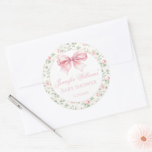 Shabby chic roze strik baby shower dank u sticker