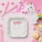 Shabby chic roze strik bloemenbaby meisje douche papieren bordje (Feest)