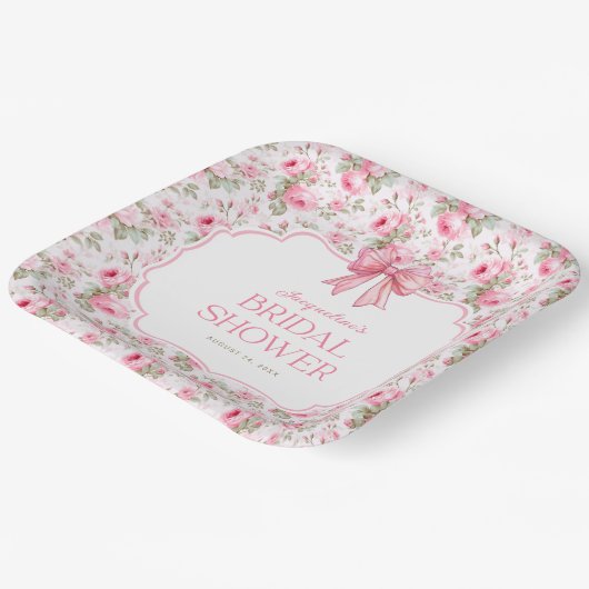 Shabby Chic Roze Strik Bruidsdouche Papieren Bordje (Gebogen)