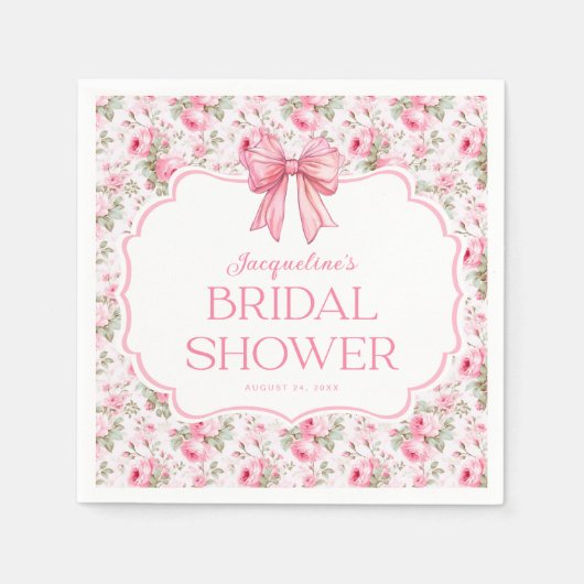 Shabby Chic Roze Strik Bruidsmeisje Borrel Servet (Voorkant)