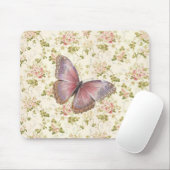 Shabby Chic Roze Vlinder Bloemig Muismat (Met muis)