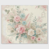 Shabby Chic Roze Zachgroene Boho Bloemige Roos Cadeaupapier (Vlak)