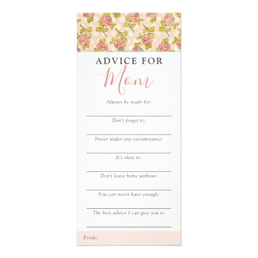 Shabby Chic Rozen Baby shower Advice Game Kaart (Voorkant)