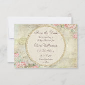 Shabby Chic Rozen Baby shower Save the Date (Achterkant)