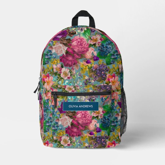  shabby chic rozen blauw roze motief bedrukte rugzak (Voorkant)