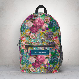 shabby chic rozen blauw roze motief bedrukte rugzak